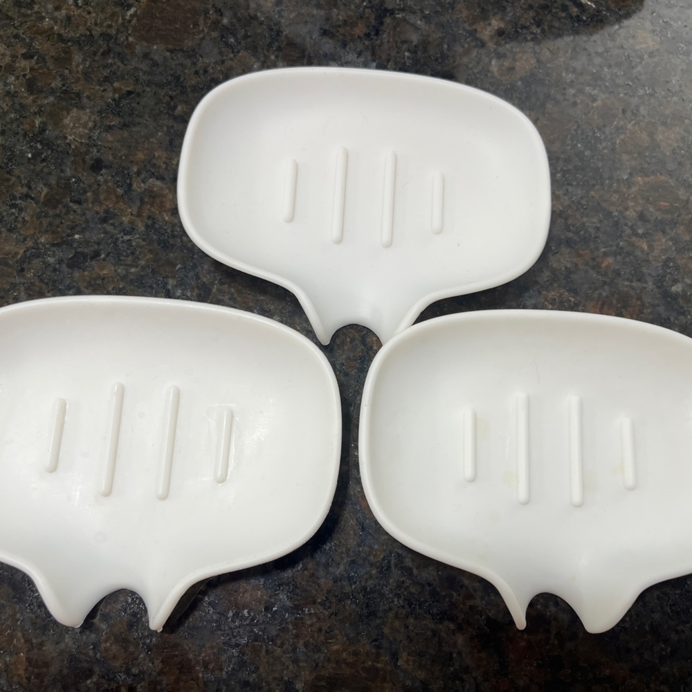 Set of Three White Silicone Soap Dishes